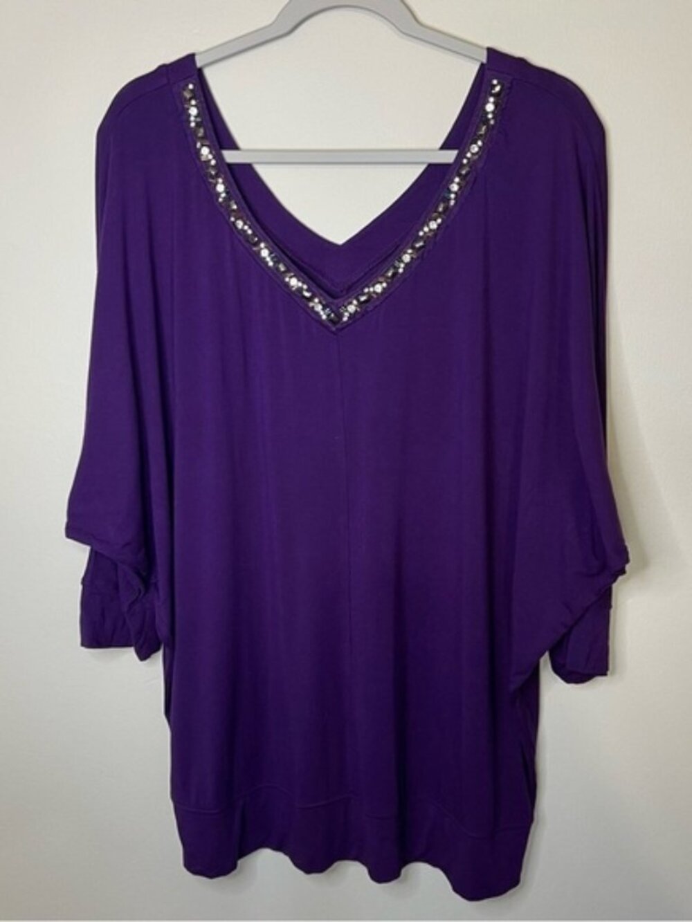 Lane Bryant Purple Embellished V-neck Dolman Top size 18/20